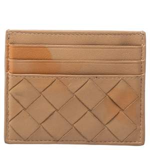 Pre Owned Bottega Veneta Brown Intrecciato Card Holder