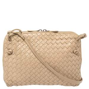 Pre Owned Bottega Veneta Beige Intrecciato Leather Nodini Crossbody Bag