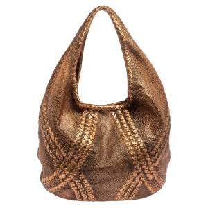 Pre Owned Bottega Veneta Metallic Copper Gold Leather Cervo Hobo 