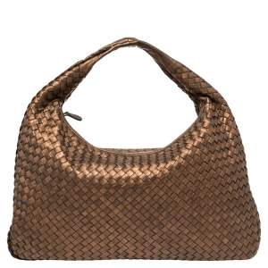 Pre Owned Bottega Veneta Bronze Intrecciato Leather Large Veneta Hobo