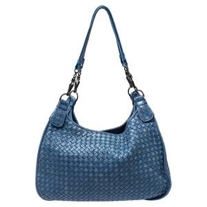 Pre Owned Bottega Veneta Blue Leather Intrecciato Hobo
