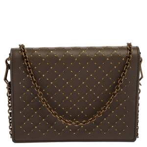 Pre Owned Bottega Veneta Dark Beige Leather Catena Wallet on Chain