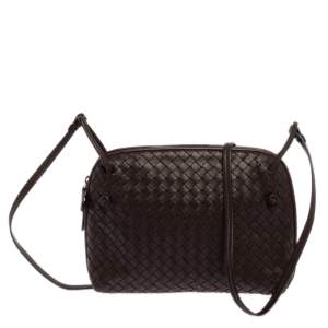 Pre Owned Bottega Veneta Brown Intrecciato Leather Nodini Crossbody Bag