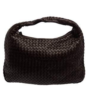 Pre Owned Bottega Veneta Dark Brown Intrecciato Leather Small Veneta Hobo