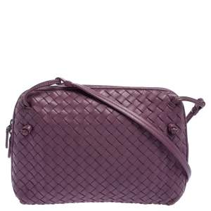 Pre Owned Bottega Veneta Purple Intrecciato Leather Nodini Crossbody Bag