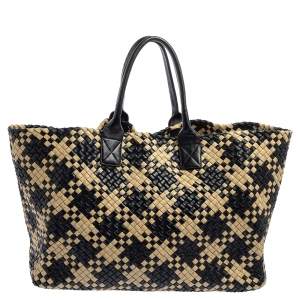 Pre Owned Bottega Veneta Black/Beige Intrecciato Leather Limited Edition 234/500 Cabat Tote
