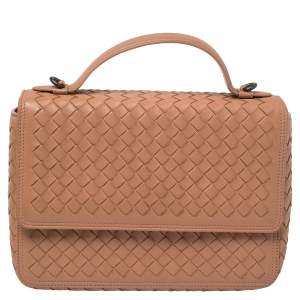 Pre Owned Bottega Veneta Pink Intrecciato Leather Alumna Top Handle Bag