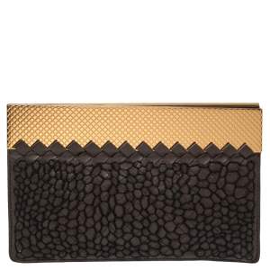 Pre Owned Bottega Veneta Dark Brown Intrecciato Leather Clutch