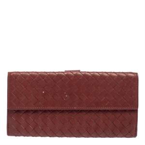 Pre Owned Bottega Veneta Copper Intrecciato Leather Continental Flap Wallet