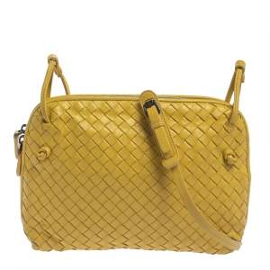 Pre Owned Bottega Veneta Yellow Intrecciato Leather Nodini Crossbody Bag