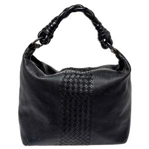 Pre Owned Bottega Veneta Black Intrecciato Leather Braided Handle Hobo