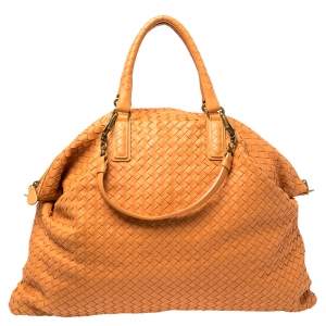 Pre Owned Bottega Veneta Orange Intrecciato Leather Maxi Convertible Tote