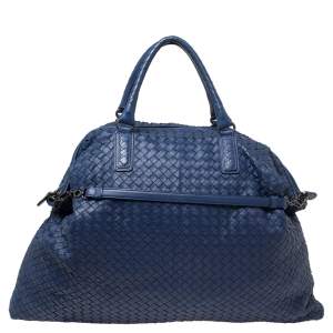 Pre Owned Bottega Veneta Blue Intrecciato Nappa Leather Maxi Convertible Tote