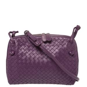 Pre Owned Bottega Veneta Purple Intrecciato Leather Nodini Crossbody Bag
