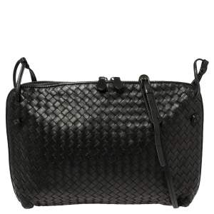 Pre Owned Bottega Veneta Black Intrecciato Leather Large Nodini Crossbody Bag