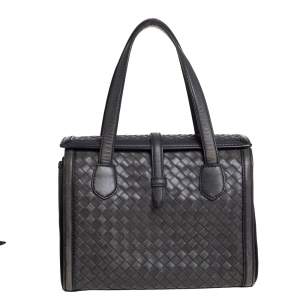 Pre Owned Bottega Veneta Grey Intrecciato Leather Flap Tote