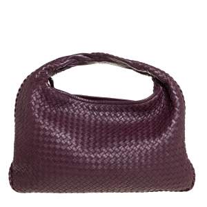 Pre Owned Bottega Veneta Dark Burgundy Intrecciato Leather Large Veneta Hobo