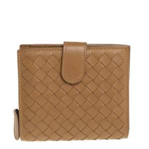Bottega Veneta Brown Intrecciato Leather French Flap Wallet