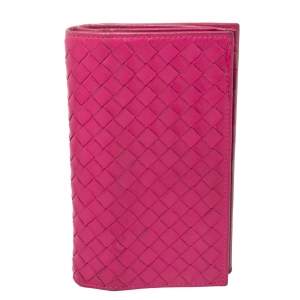 Pre Owned Bottega Veneta Fuchsia Intrecciato Leather Bifold Wallet