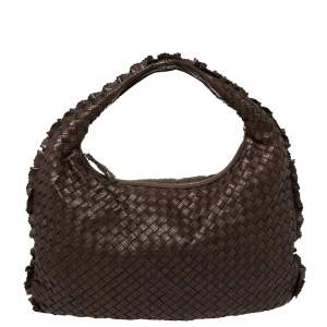 Pre Owned Bottega Veneta Brown Perforated Intrecciato Leather Veneta Hobo