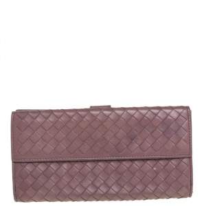 Pre Owned Bottega Veneta Old Rose Intrecciato Leather Flap Continental Wallet