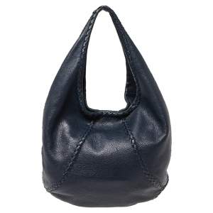 Pre Owned Bottega Veneta Blue Leather Large Baseball Hobo 