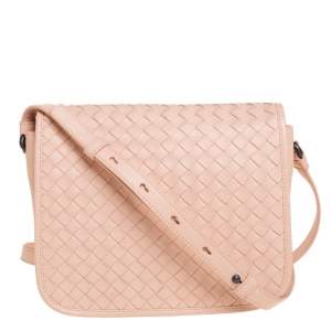 Pre Owned Bottega Veneta Peach Intrecciato Leather Crossbody Bag
