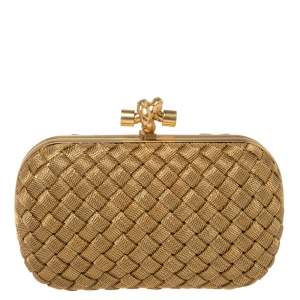Pre Owned Bottega Veneta Gold Intrecciato Metal Mesh Knot Clutch