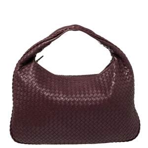 Pre Owned Bottega Veneta Plum Intrecciato Leather Large Veneta Hobo