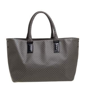 Pre Owned Bottega Veneta Grey/Black PVC and Leather Marco Polo Tote