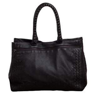 Pre Owned Bottega Veneta Dark Brown Intrecciato Leather Tote