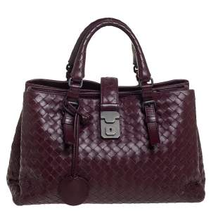 Pre Owned Bottega Veneta Burgundy Intrecciato Leather Small Roma Tote