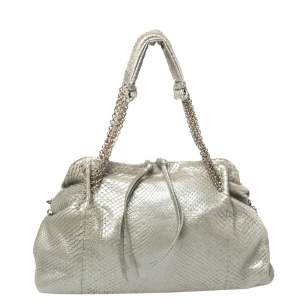 Bottega Veneta Silver Python Shoulder Bag
