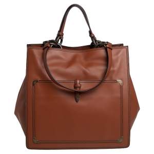 Pre Owned Bottega Veneta Brown Leather Shopper Tote
