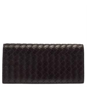 Pre Owned Bottega Veneta Brown Intrecciato Leather Continental Flap Wallet