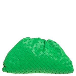 Pre Owned Bottega Veneta Green Intrecciato Leather The Pouch Clutch