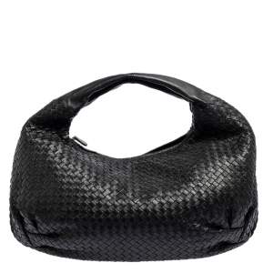 Pre Owned Bottega Veneta Black Intrecciato Leather Large Belly Veneta Hobo