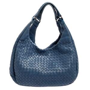 Pre Owned Bottega Veneta Blue Leather Intrecciato Campana Hobo