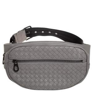 Bottega Veneta Grey Intrecciato Leather Zip Belt Bag 