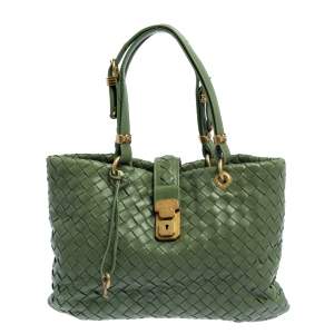 Pre Owned Bottega Veneta Green Intrecciato Leather Small Capri Tote