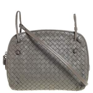 Pre Owned Bottega Veneta Moss Green Intrecciato Leather Nodini Crossbody Bag