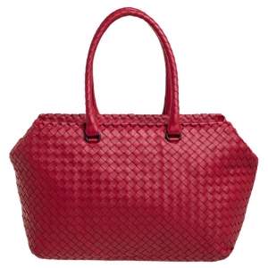 Pre Owned Bottega Veneta Red Intrecciatoo Leather Brick Satchel