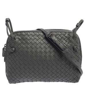 Pre Owned Bottega Veneta Grey Intrecciato Leather Nodini Crossbody Bag