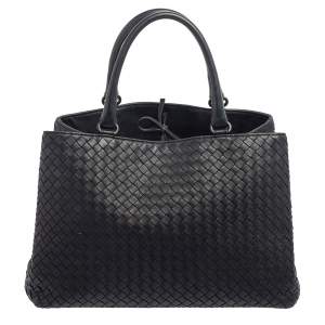 Pre Owned Bottega Veneta Navy Blue Intrecciato Leather Tote