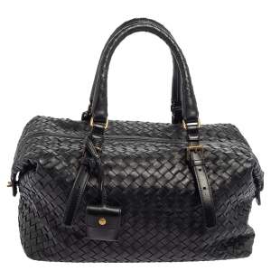 Pre Owned Bottega Veneta Black Intrecciato Leather Small Convertible Tote