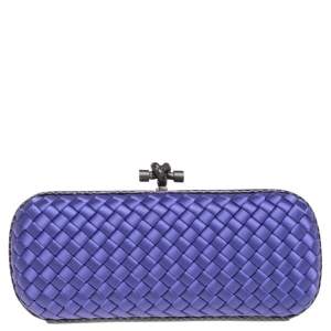 Pre Owned Bottega Veneta Purple Intrecciato Satin and Snakeskin Stretch Knot Clutch