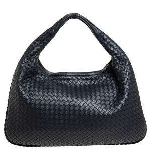 Pre Owned Bottega Veneta Black Intrecciato Leather Medium Veneta Hobo