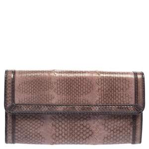Pre Owned Bottega Veneta Mauve Pink Python Flap Continental Wallet