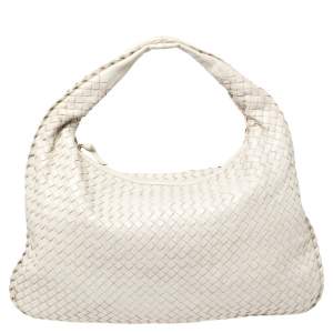 Pre Owned Bottega Veneta Cream Leather Medium Veneta Hobo