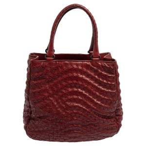 Pre Owned Bottega Veneta Red Intrecciato Leather Large Maggiore Tote